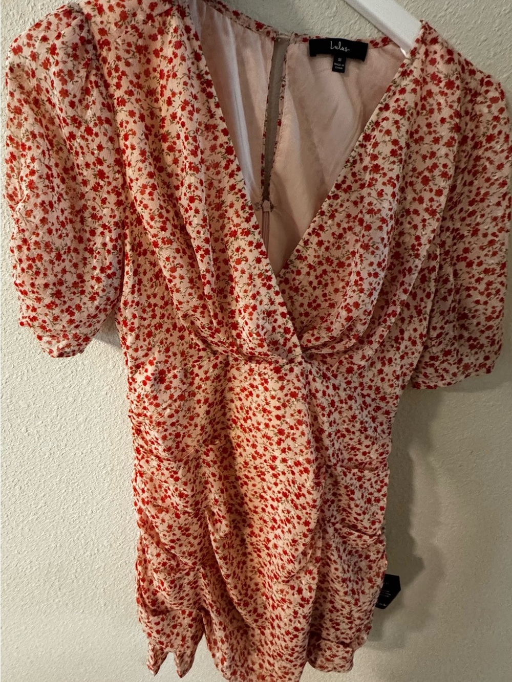 Lulu's Send a Sonnet Pink Floral Print Ruched Short Sleeve Mini Dress